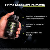 Prime Labs Saw Palmetto cápsulas para apoyo general de vitalidad masculina.