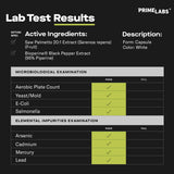 Prime Labs Saw Palmetto etiqueta clara con ingredientes y beneficios.