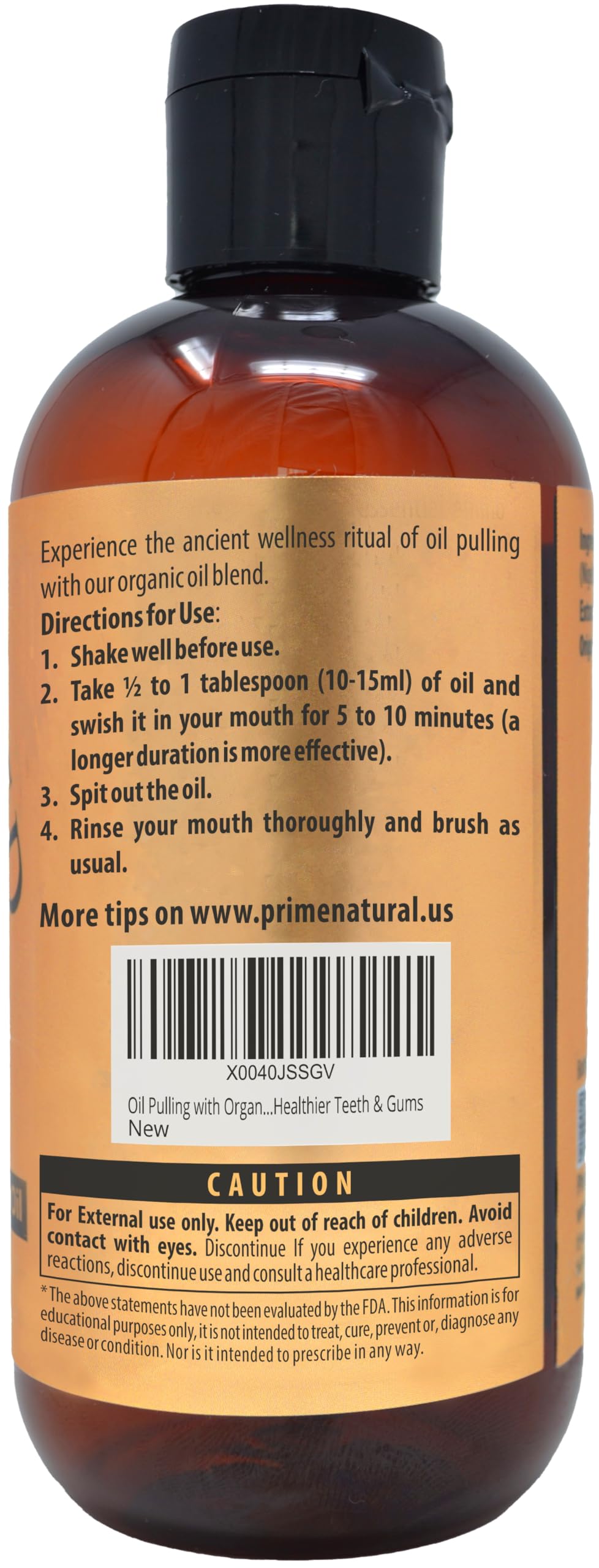 PRIME NATURAL etiqueta muestra coco y menta orgánicos para una experiencia natural de cuidado bucal.