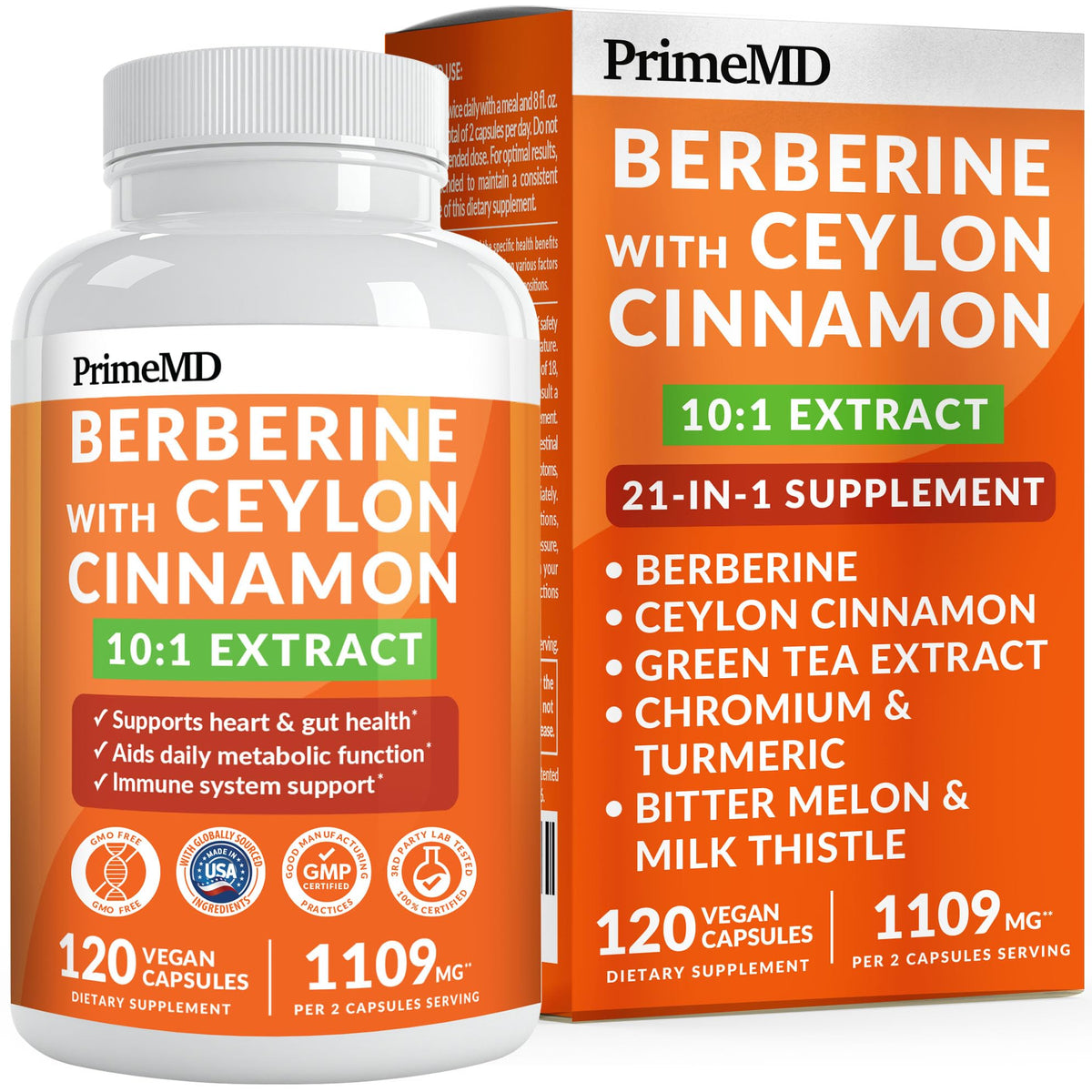 PrimeMD Berberina 21-en-1: cápsulas para apoyo de metabolismo y energía diaria.