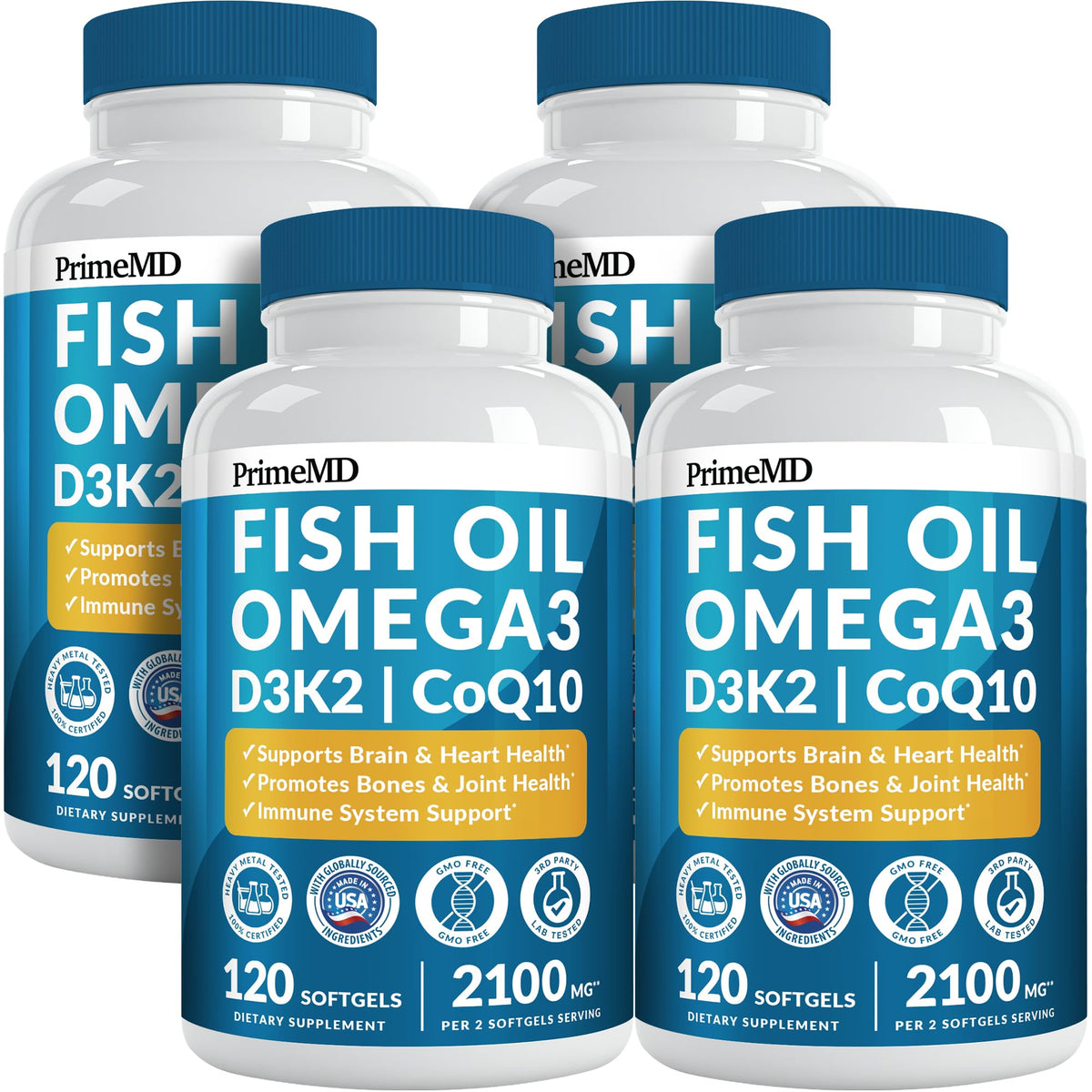 PrimeMD Omega3: empaque limón con cápsulas fáciles para el bienestar diario.