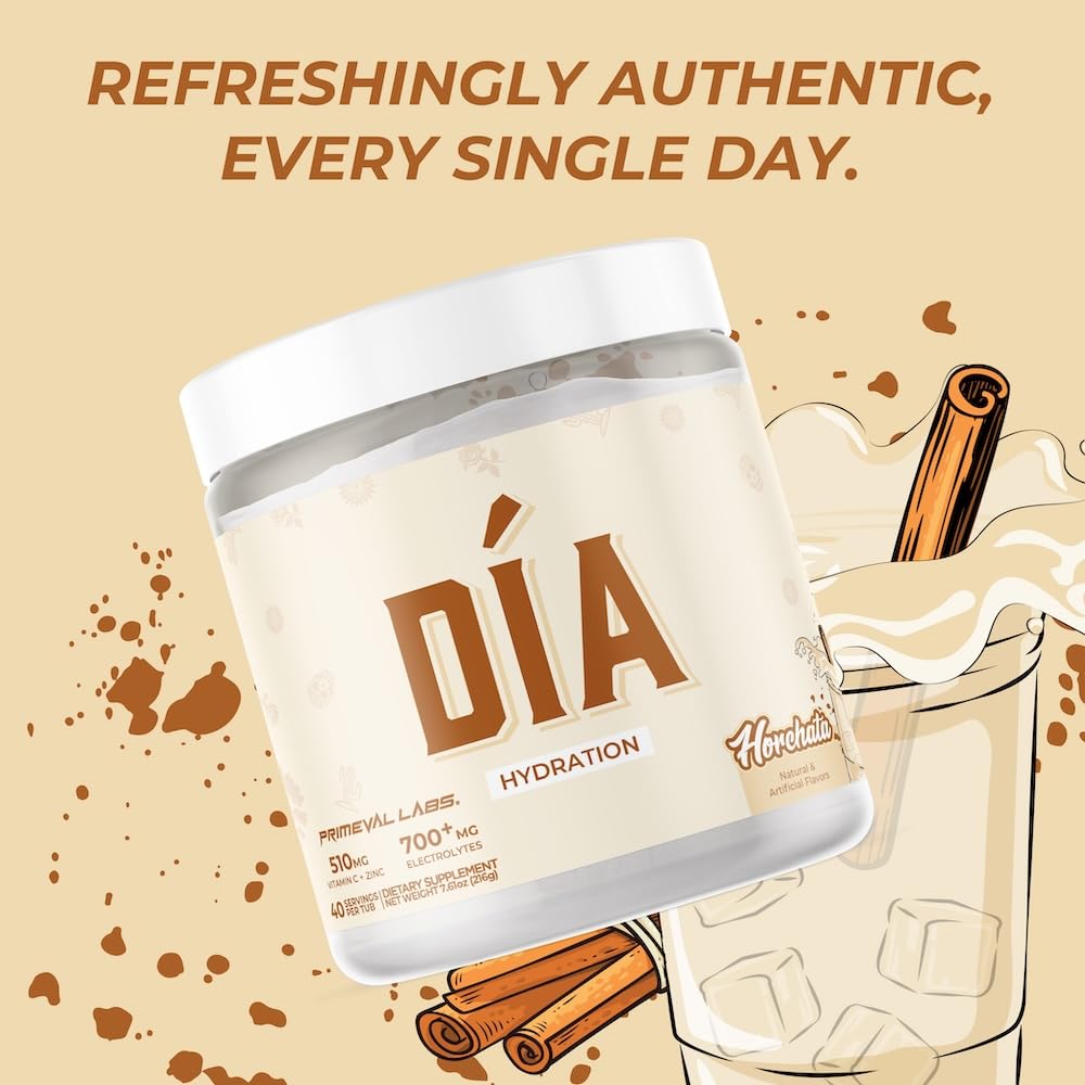 Primeval Labs DIA Horchata, vaso, aporte vitamínico para apoyo diario.