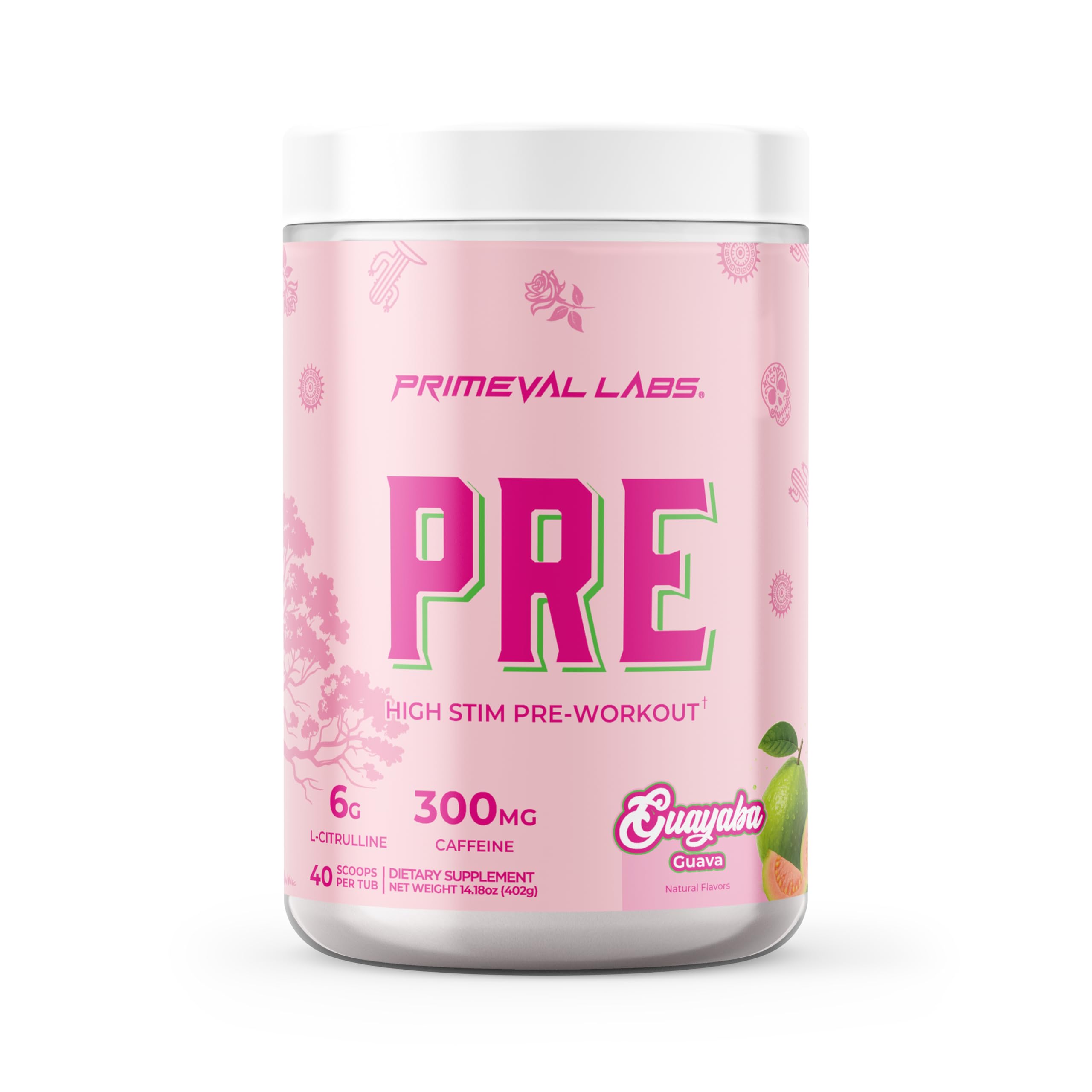 Primeval Labs PRE, tubo 40 porciones para energía sostenida en entrenamientos intensos.