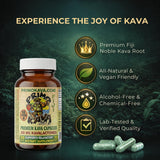 PRIMO KAVA, etiqueta detallada que destaca la dosis de 50 mg de kavalactonas.