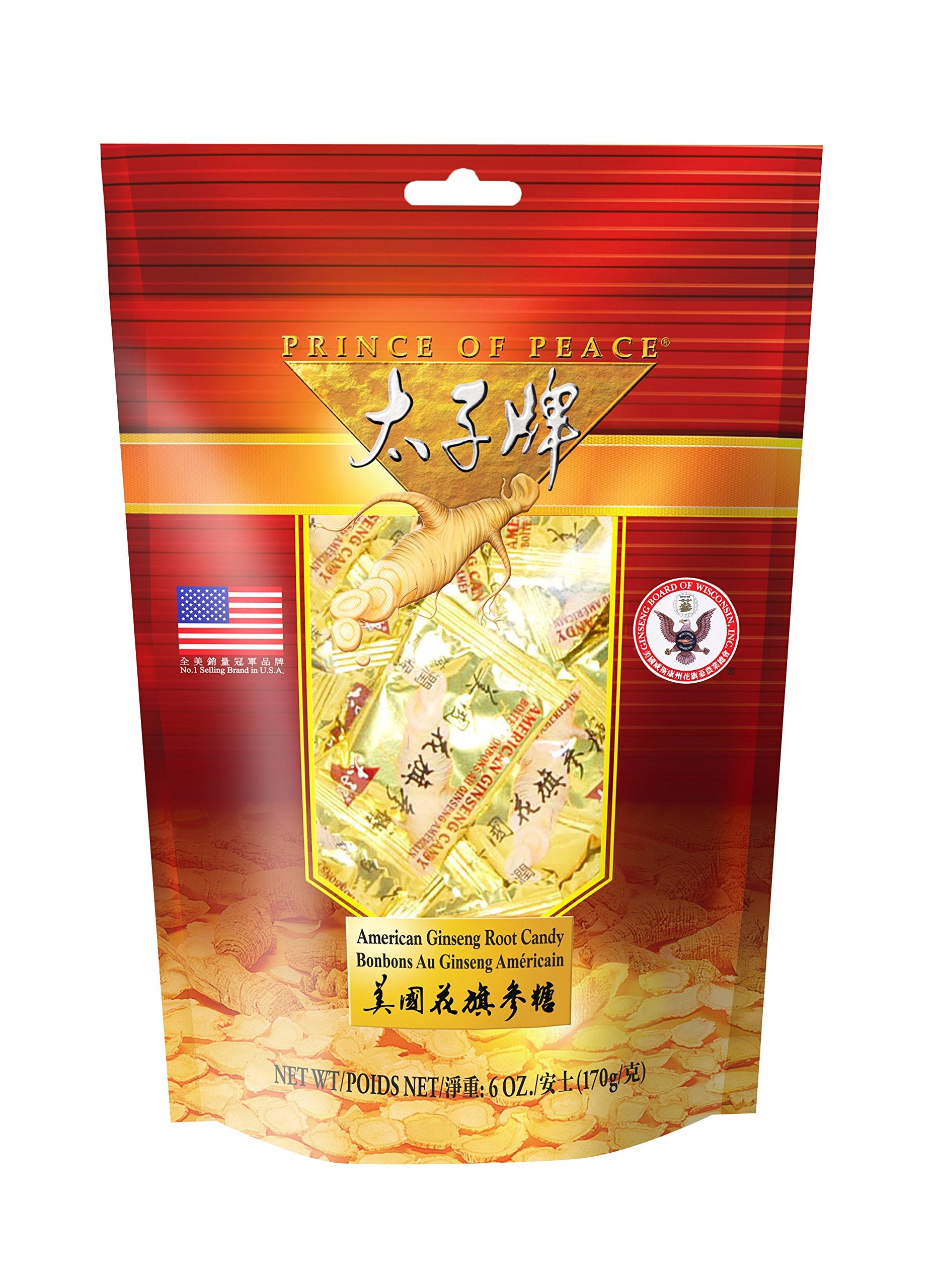 Prince Of Peace caramelo de ginseng americano con trozos de raíz, sabor suave para recargar energías