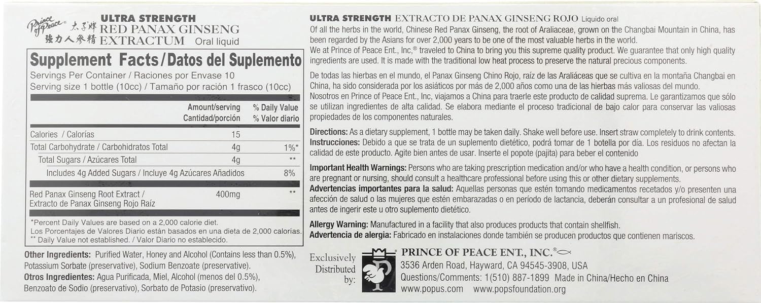Prince Of Peace ginseng rojo, estuche de 3 botellas para viaje y uso diario