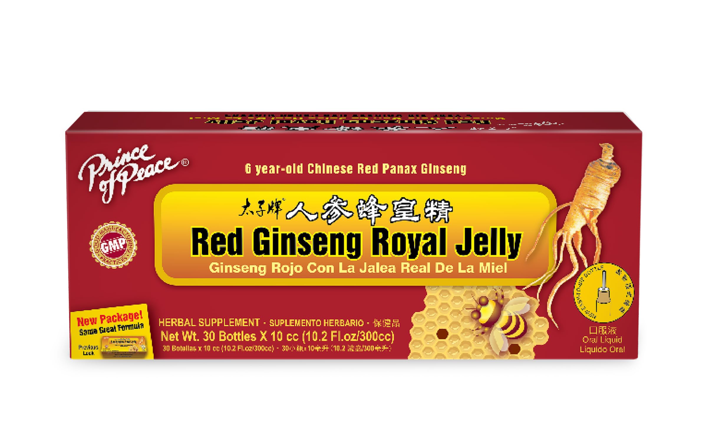 Prince Of Peace ginseng rojo y jalea real, frasco para apoyo a la energía diaria.