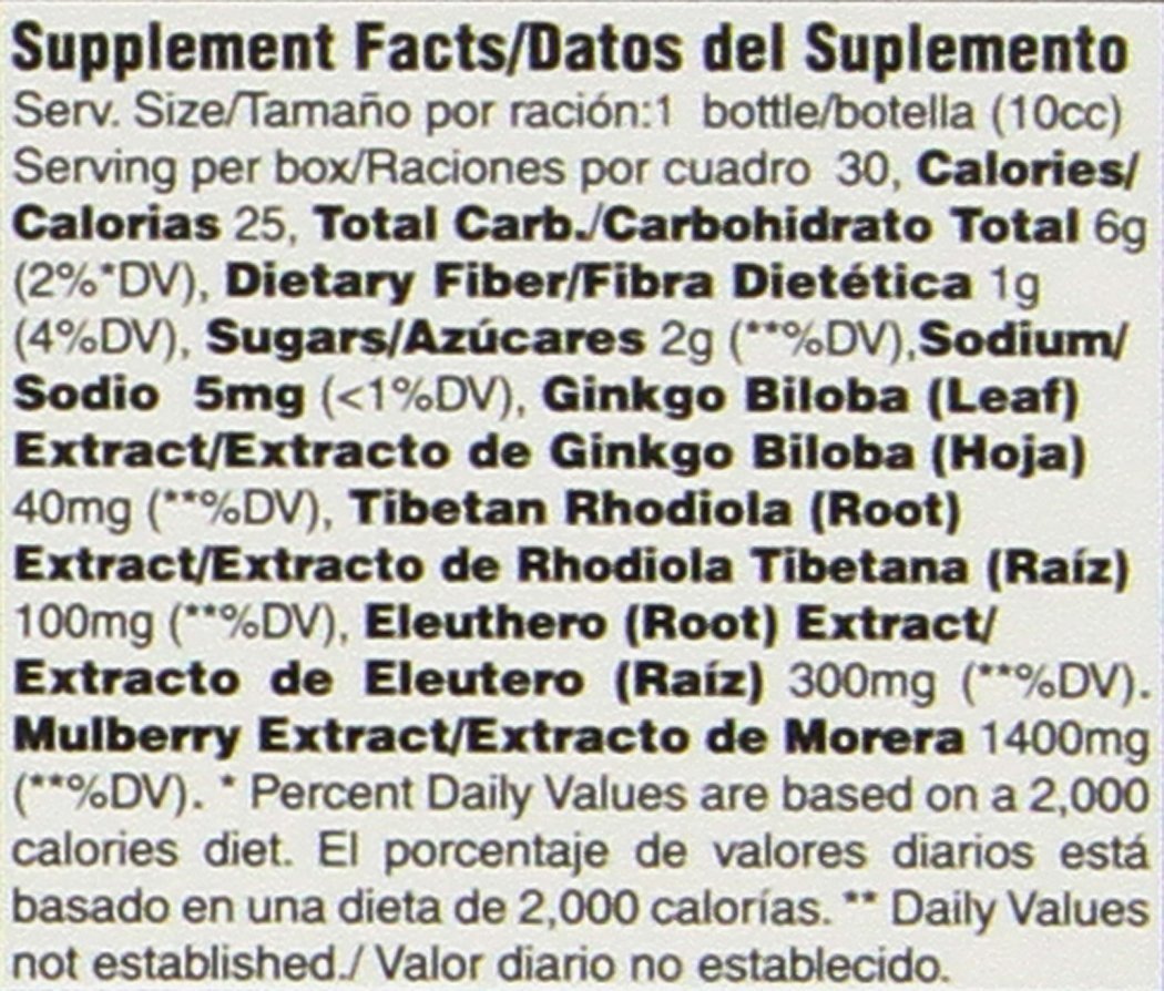 Príncipe de la Paz Ultra Ginkgo, etiqueta clara con ingredientes.
