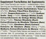Príncipe de la Paz Ultra Ginkgo, etiqueta clara con ingredientes.