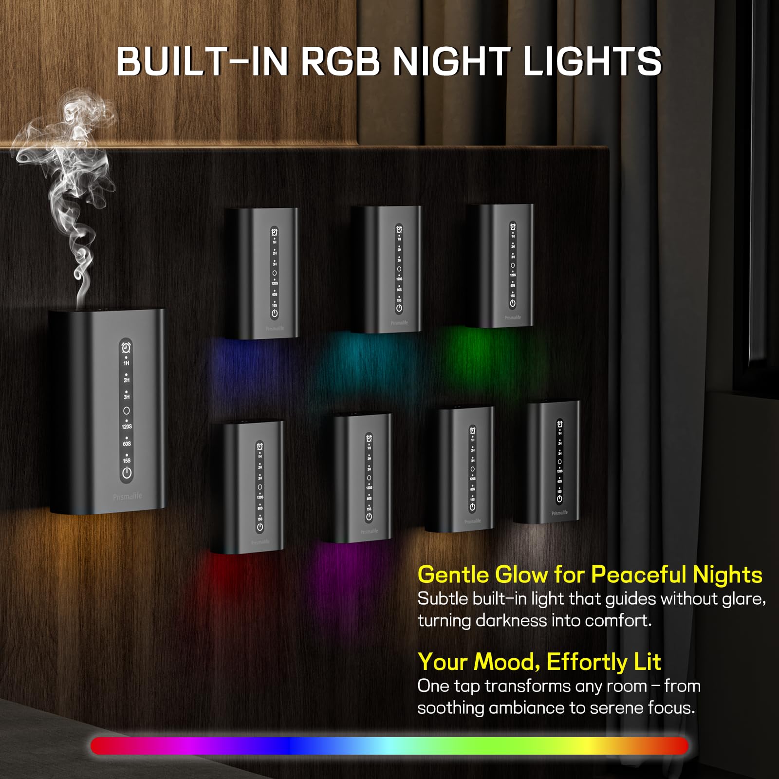 Prismalife difusor silencioso, menos de 38 dB para dormir.