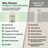 PRISTINE'S Benfotiamina 300 mg, empaque compacto para viaje y uso diario.