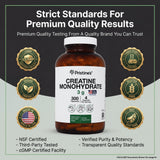 Pristine's Creatine Monohydrate Capsules etiqueta frontal para recordatorio de dosis