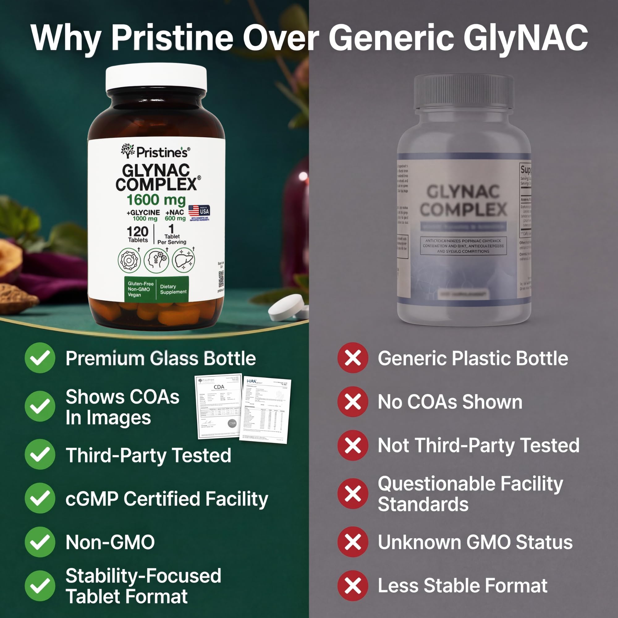 PRISTINE'S GlyNAC Complex: mano sosteniendo caja, fácil de guardar