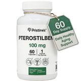 PRISTINE'S Pterostilbeno en envase, ideal para uso diario y antioxidante potencial.