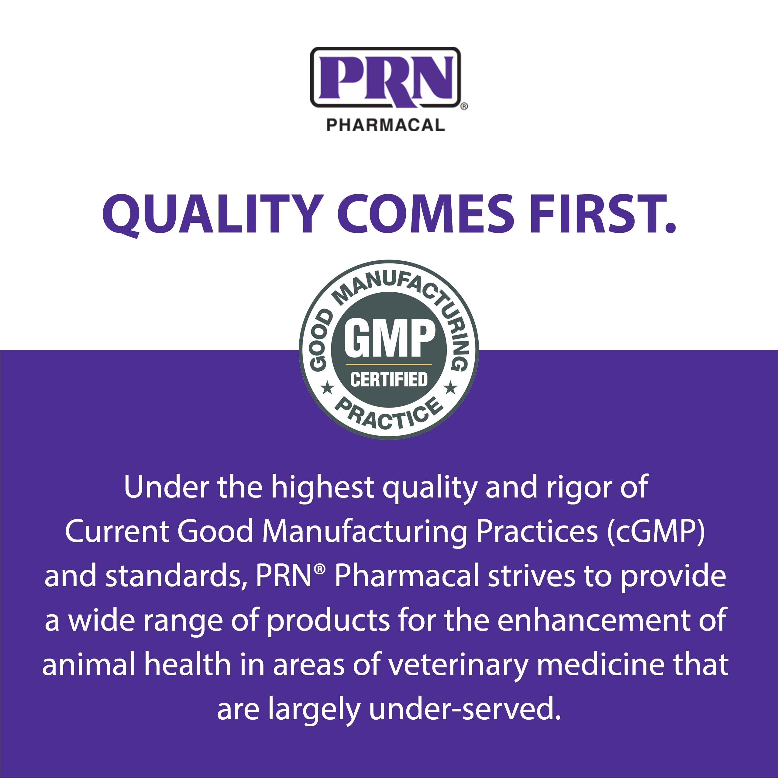 Empaque con certificación CGMP garantiza calidad de CranMate para mascotas.