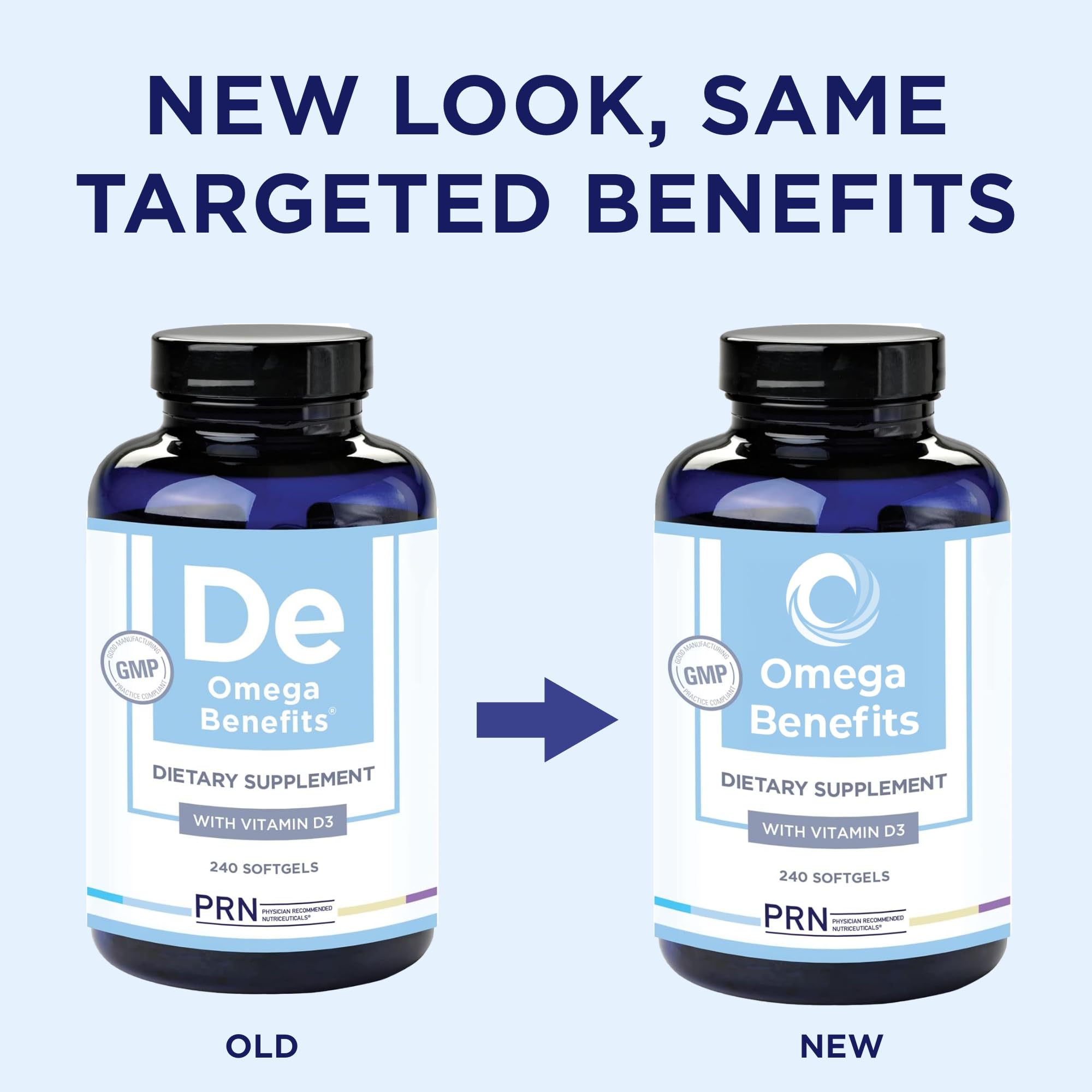 PRN Omega 3: cápsulas blandas sin regusto a pescado, fáciles de tragar.