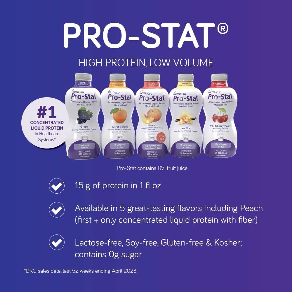 Pro-Stat caso 6 durazno, ideal para reposiciones nutricionales.
