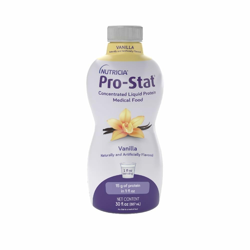Pro-Stat proteína líquida de vainilla en botella para aporte proteico rápido.