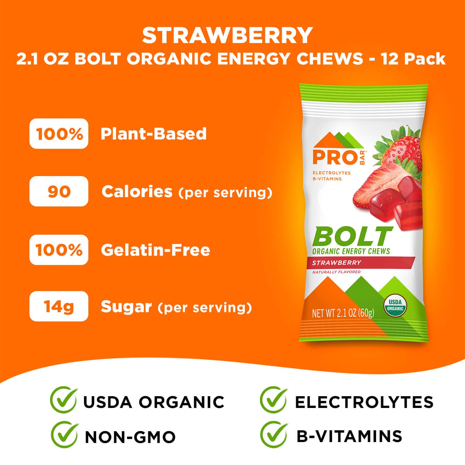 PROBAR Bolt carbohidratos de 23 g para una energía rápida cuando más se necesita.
