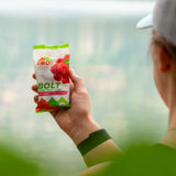 PROBAR BOLT gominolas frambuesa, primer plano de textura y sabor