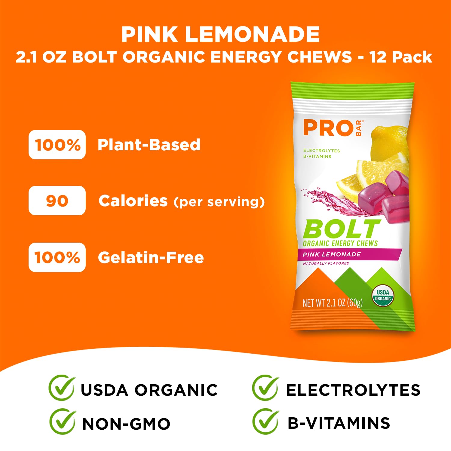 PROBAR Bolt Energy Chews orgánicos, snack limpio para entrenamientos prolongados