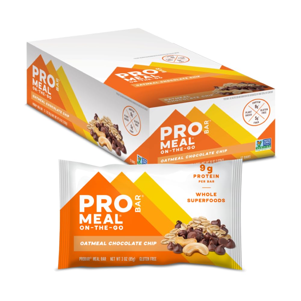 PROBAR MEAL Bar: avena con chispas de chocolate para energía matutina.