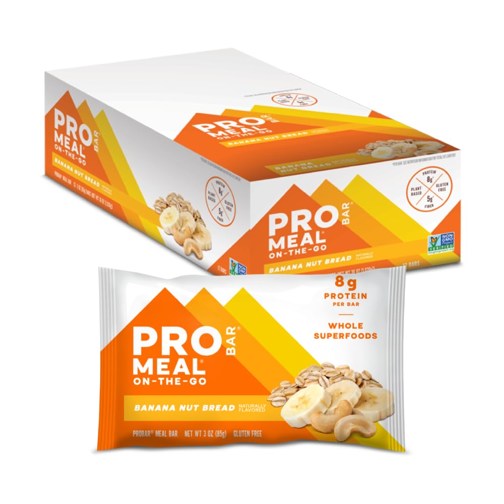 Barra PROBAR MEAL platano-nueces: textura apetecible para energía matutina.