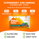 PROBAR MEAL Bar Superberry Greens, porción portátil para viajes y aventuras.