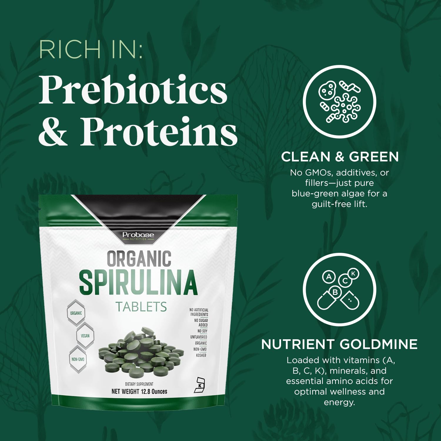 Probase Nutrition Spirulina envase 720 tabletas: suministro para varios meses