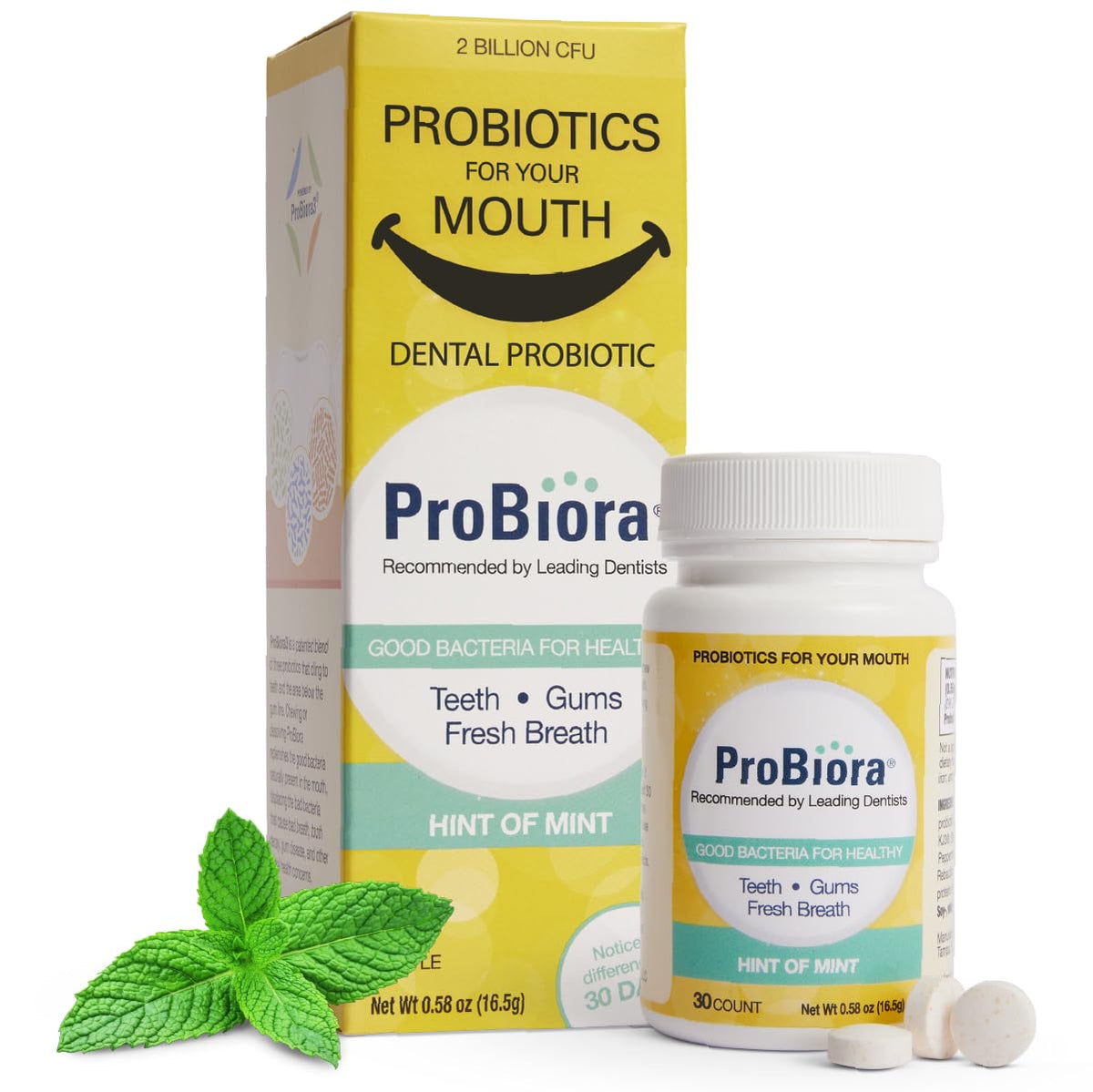 ProBiora Health en botella muestra equilibrio oral y posible higiene diaria.