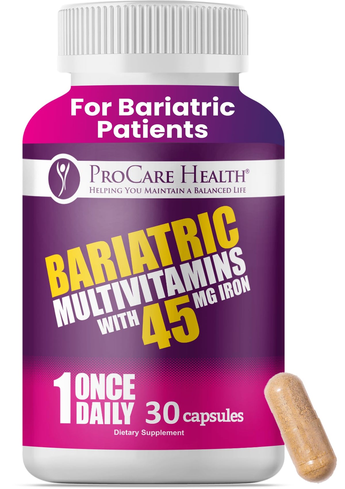 ProCare Health Bariátrico Multivitamínico: botella frontal para uso diario.