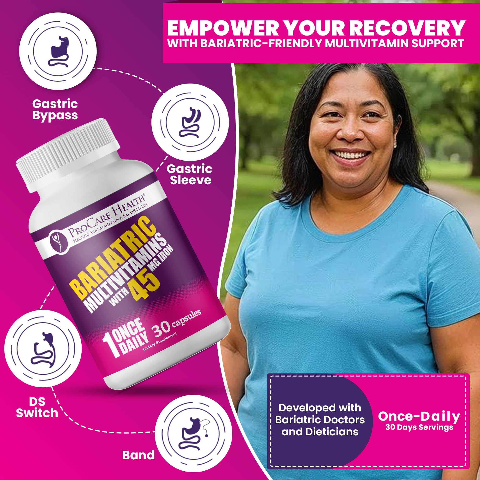 ProCare Health Bariátrico Multivitamínico: cápsulas suaves y fáciles de tragar.