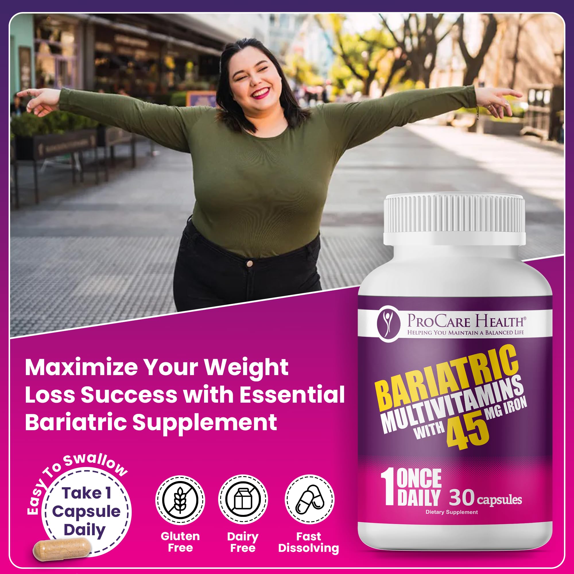 ProCare Health Bariátrico Multivitamínico: fórmula libre de gluten y lactosa.