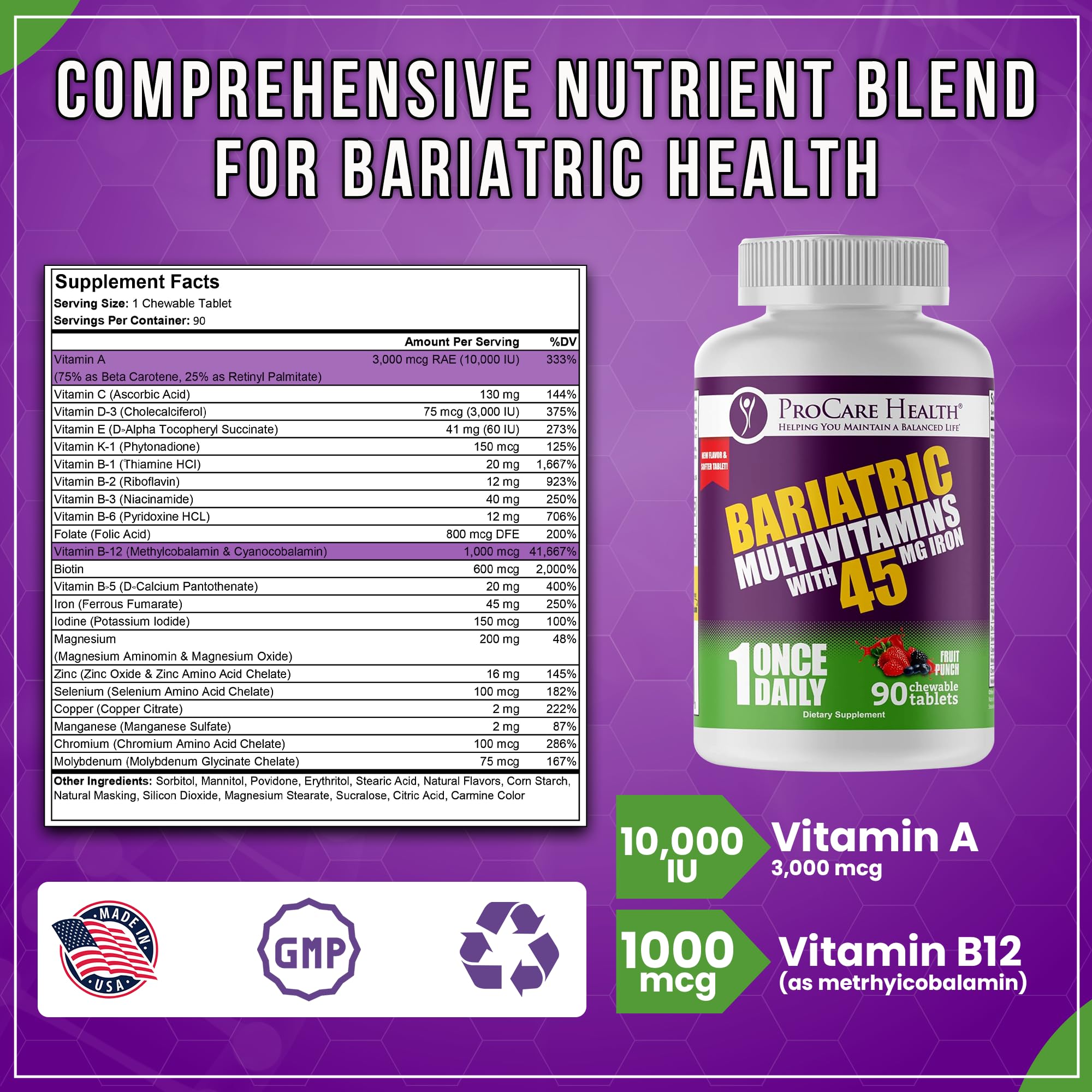 Hierro 45 mg en tableta masticable ProCare Health para consumo diario