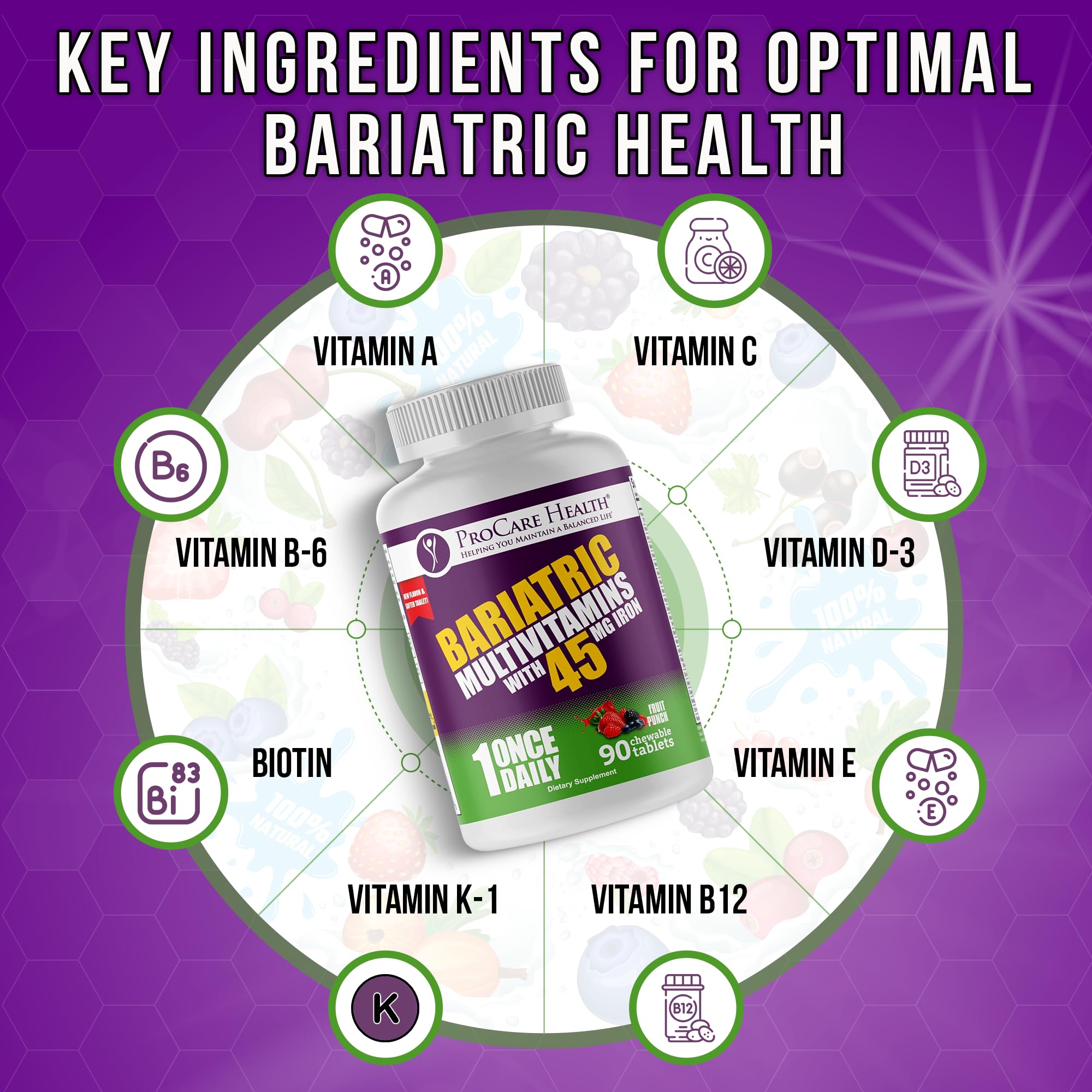 Sabor Fruta Punch del multivitamínico bariátrico ProCare Health