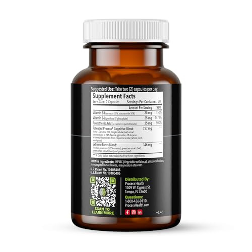 Etiqueta de Procera XTF con ingredientes clave y beneficios cognitivos