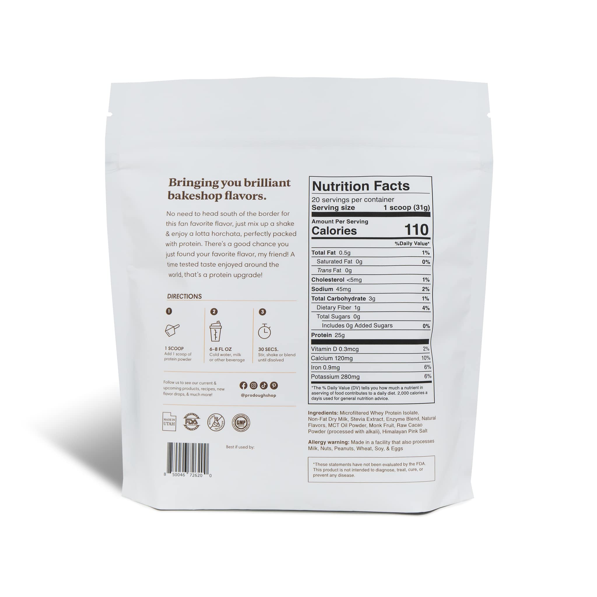 Cucharada medidora de ProDough Horchata para porciones precisas.