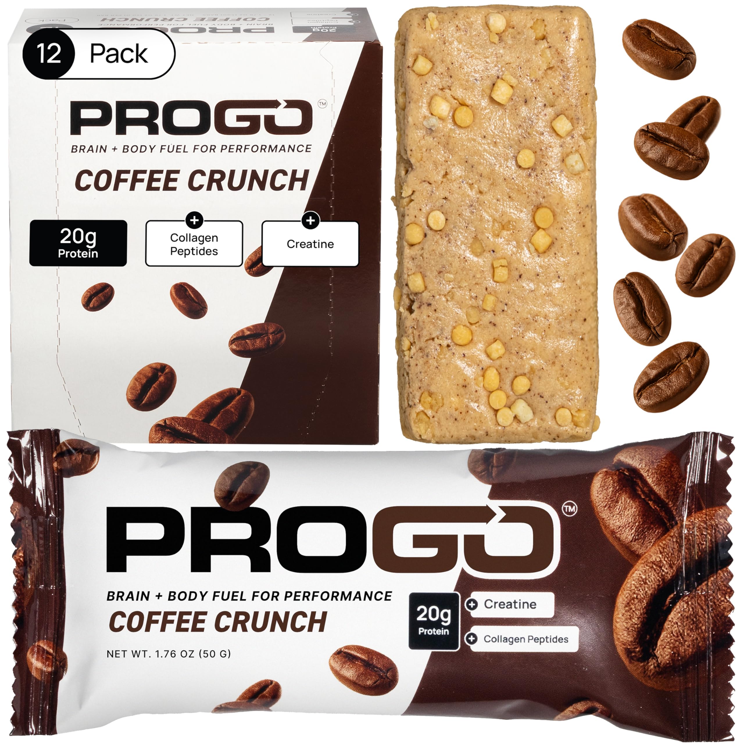 ProGo barra proteína café crujiente para energía sostenida.