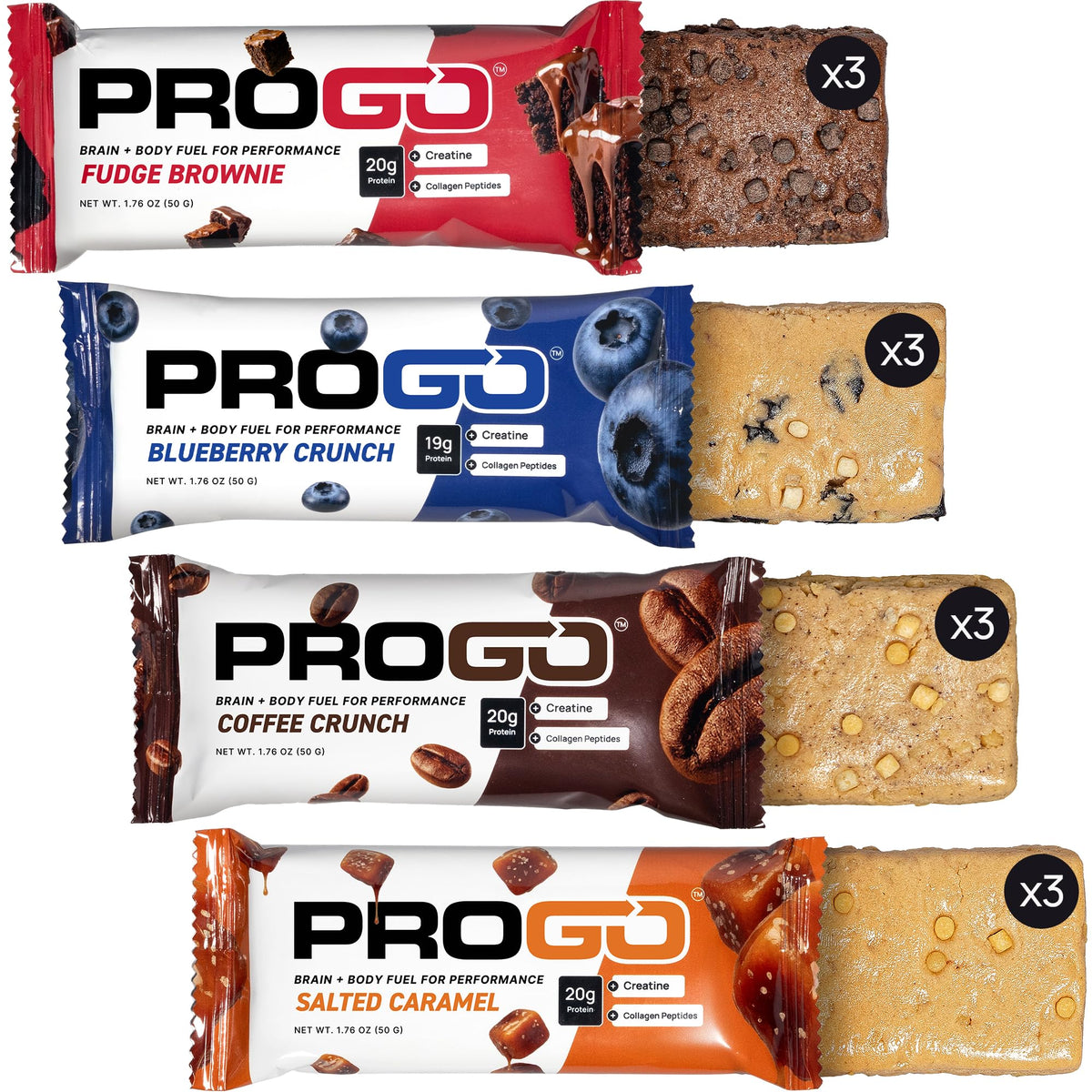 ProGo Protein Bars en caja de 12 barras para energía diaria y rendimiento