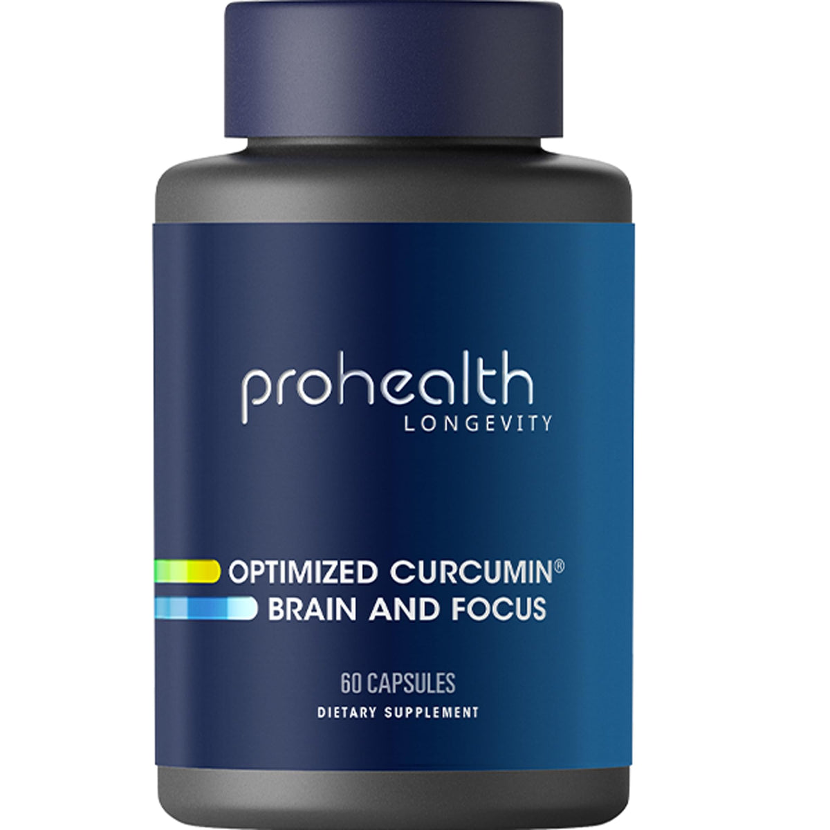 ProHealth Curcumina optimizada para cerebro y enfoque, botella para uso diario.
