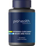 ProHealth Curcumina optimizada para cerebro y enfoque, botella para uso diario.