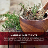 Prohemia, lista de ingredientes clave como folato, hierro y vitaminas B.