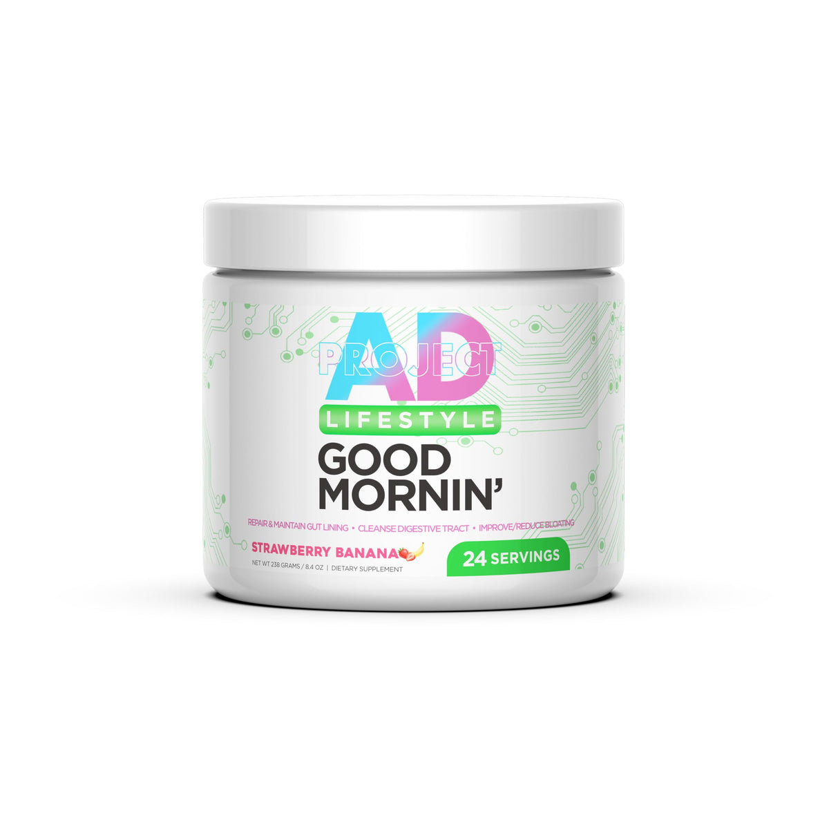 PROJECT AD Life Good Morning Detox: botella vertiendo, inicio de día con sabor natural y energizante