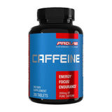 ProLab Caféina Tabletas 200mg, vista frontal de la botella, energía sostenida para el día.