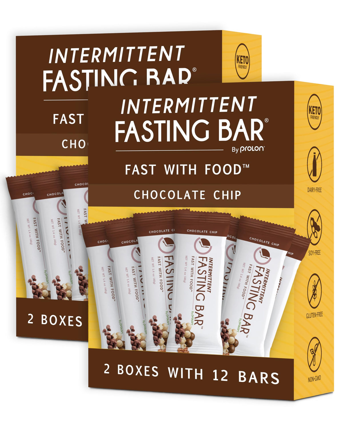 Barras Prolon Chocolate Chip en empaque, ideal para ayunos diarios
