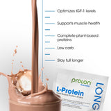 Prolon longevidad batido chocolate, vaso cremoso para desayuno rápido.