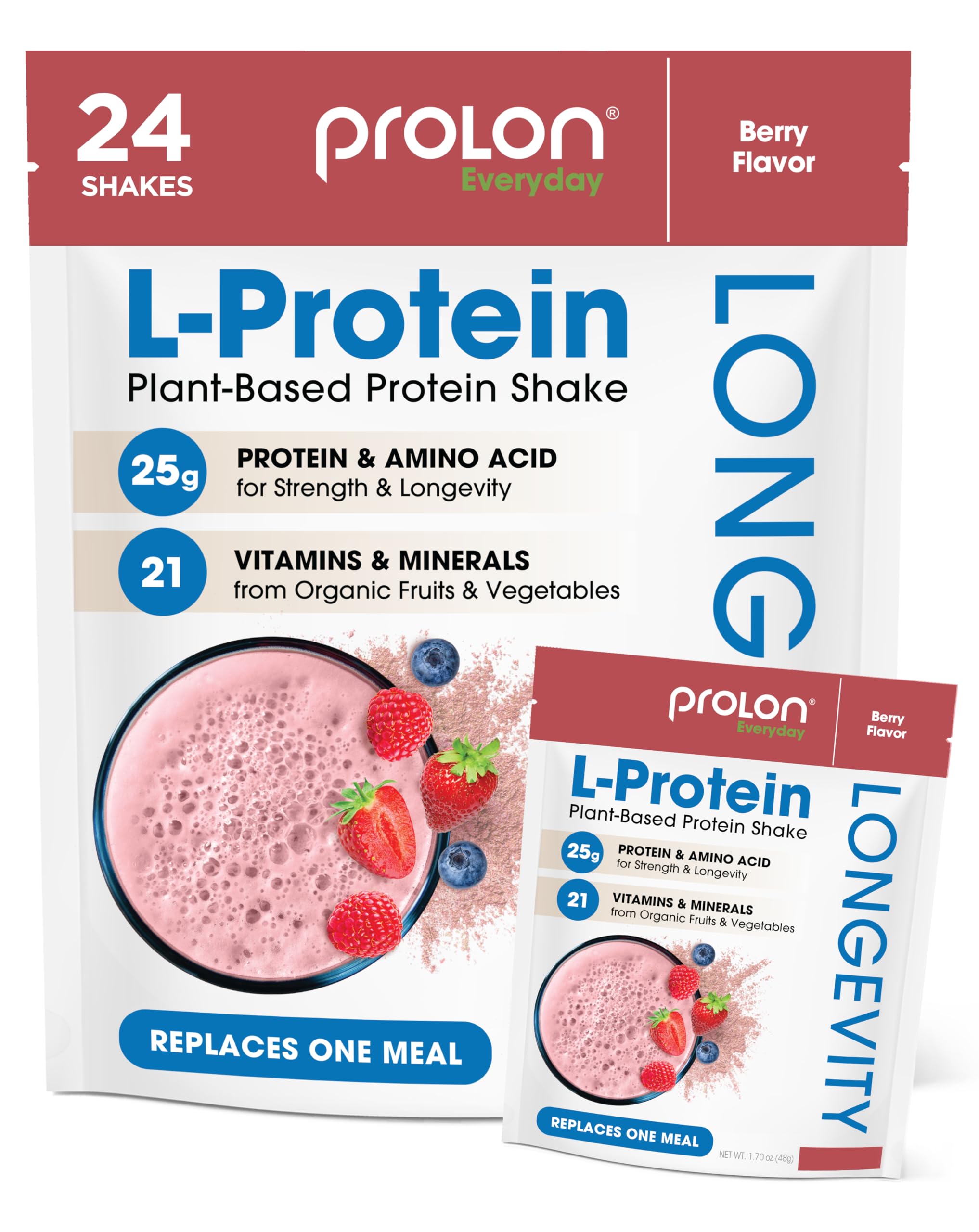 Prolon polvos proteina vegetal frambuesa en envase, batido diario rápido