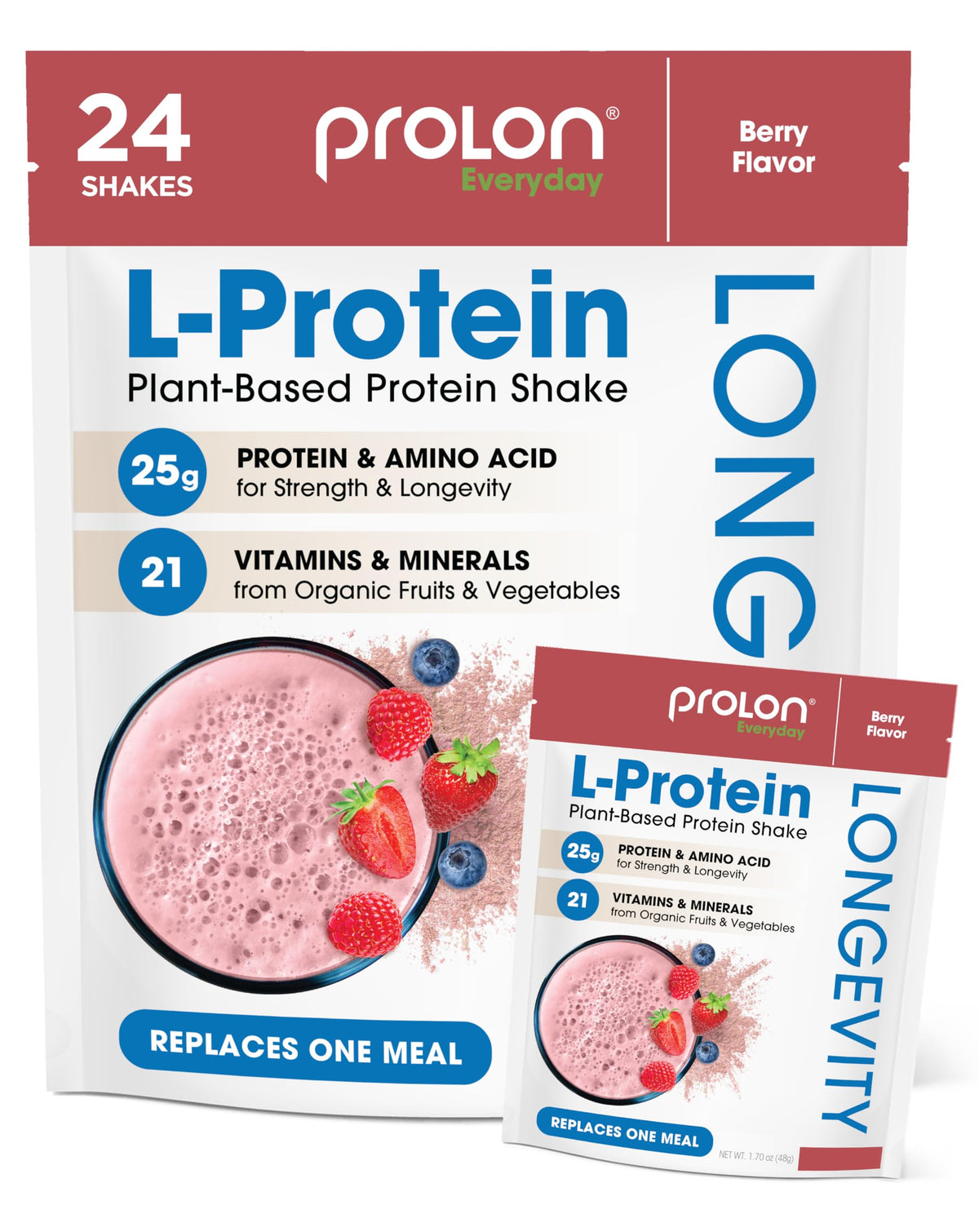 Prolon polvos proteina vegetal frambuesa en envase, batido diario rápido