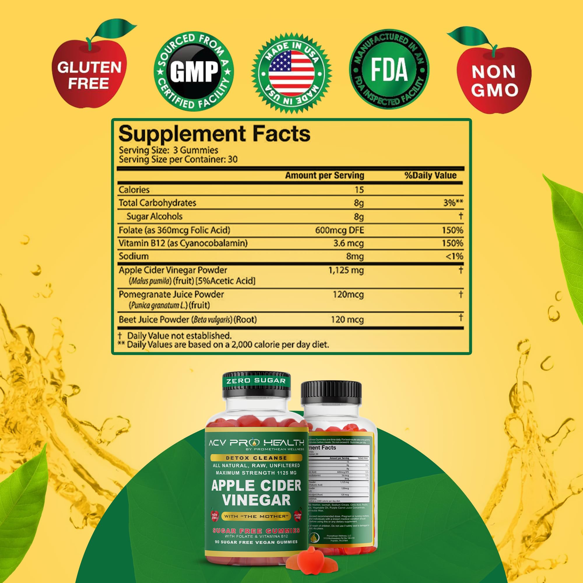 Etiqueta clara de Promethean Wellness en botella ACV Pro