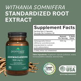 Ashwagandha de Prominent Nutrition, dosis de dos cápsulas por porción.